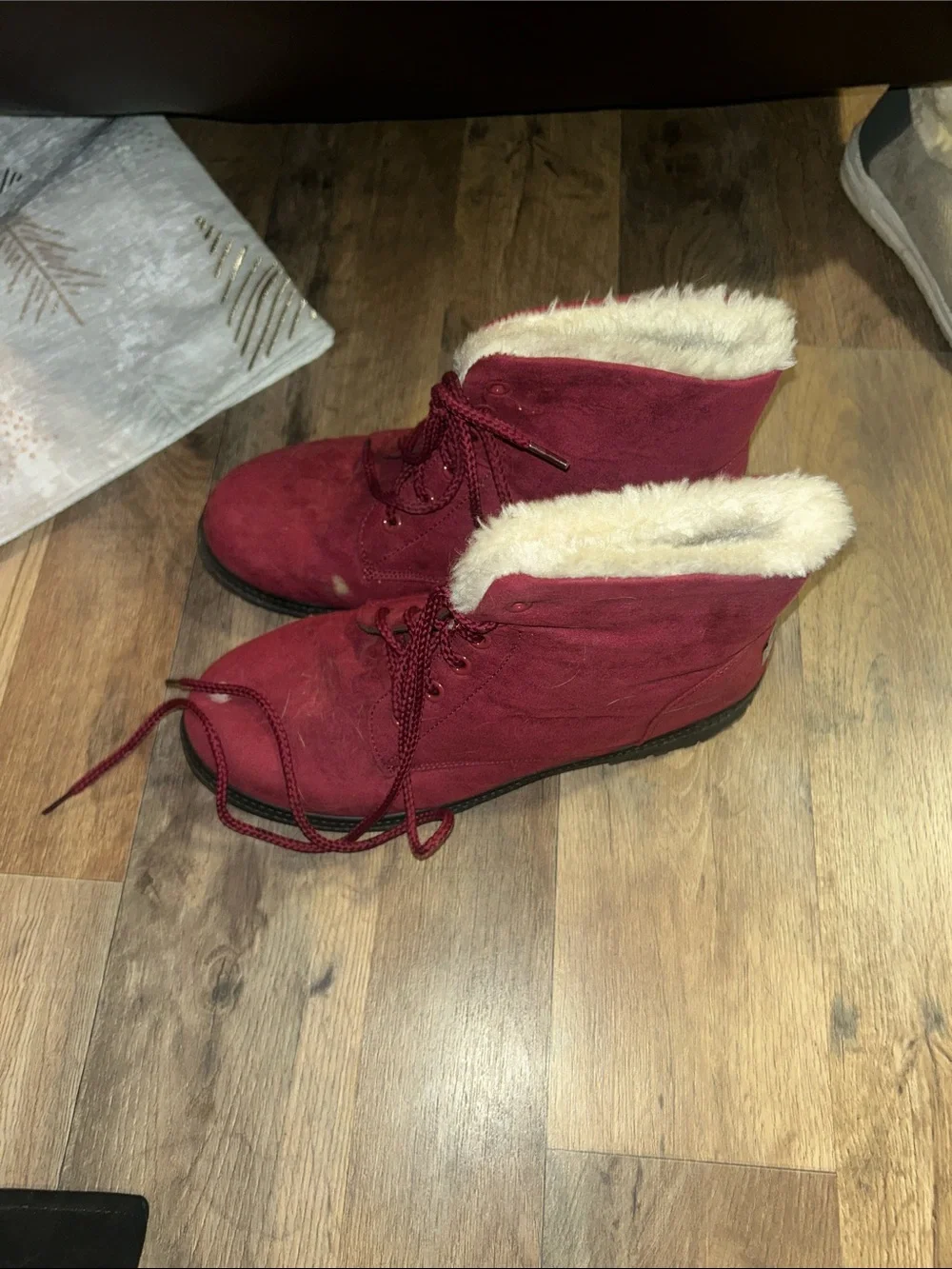 Women's Faux-Fur Lined Burgundy Ankle Boots